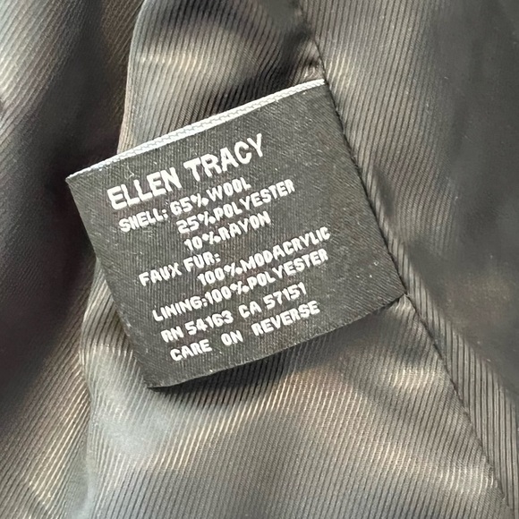 Ellen Tracy wool blend faux fur trim coat - Picture 16 of 16